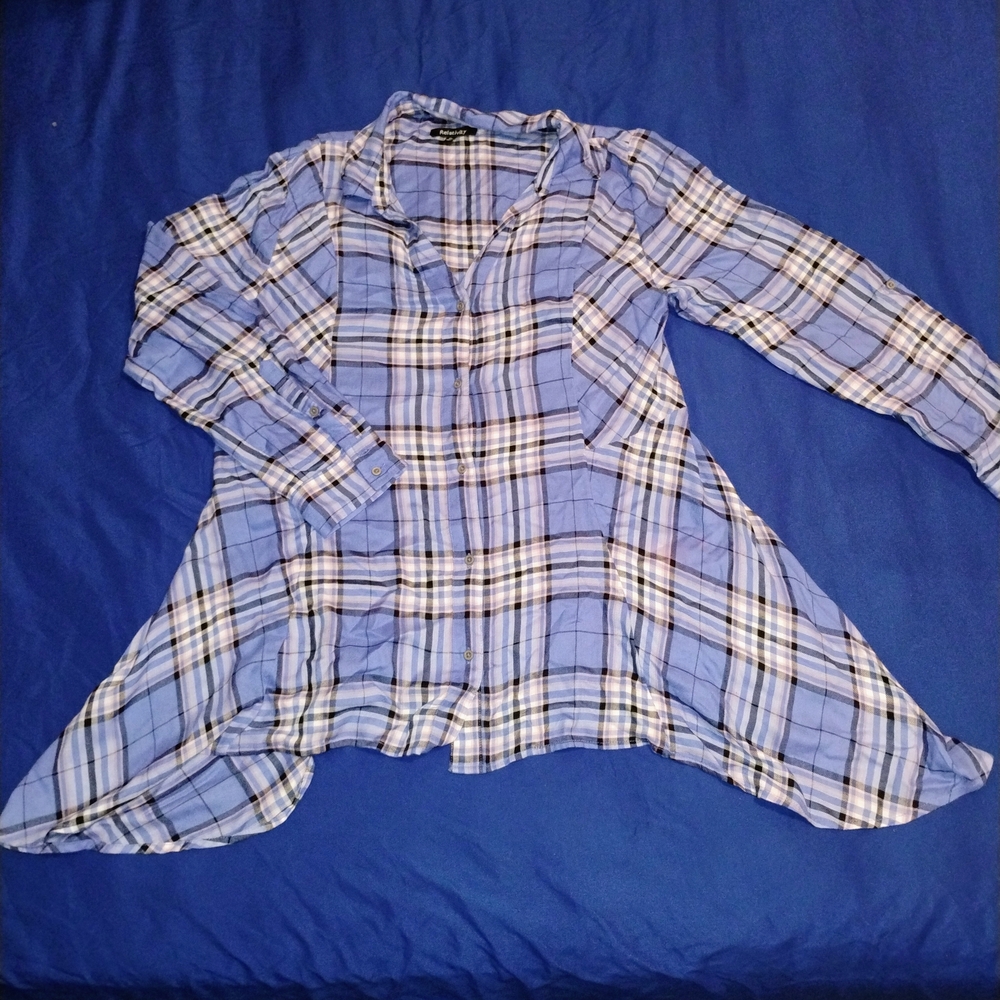 Relativity Light Blue Plaid Long-Sleeve Tunic